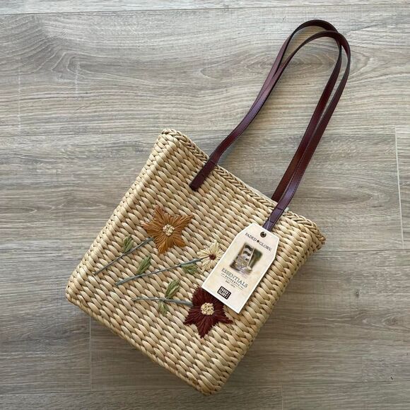 Faded Glory Woven Straw Shoulder Bag Floral Embroidery Purse Deadstock Vintage - Picture 1 of 8